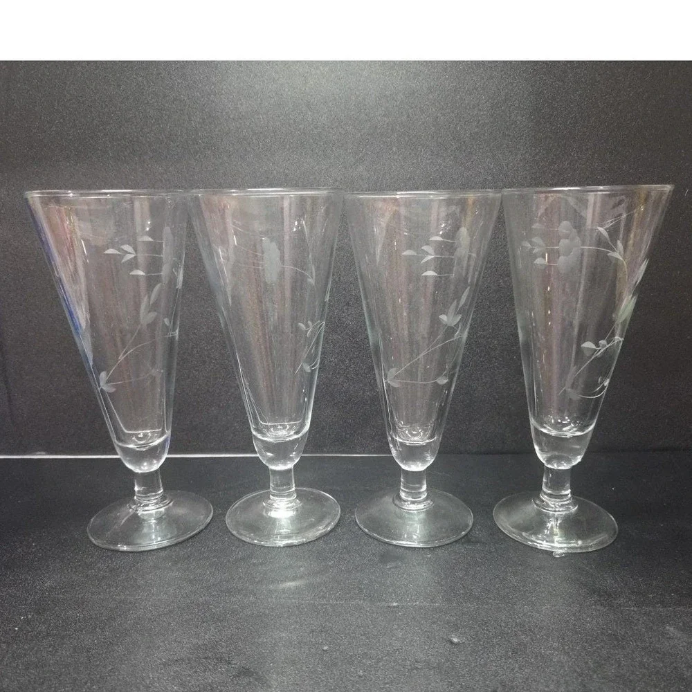 Princess‎ House Heritage Pilsner Glasses, Set of 4, Vintage Footed Glassware